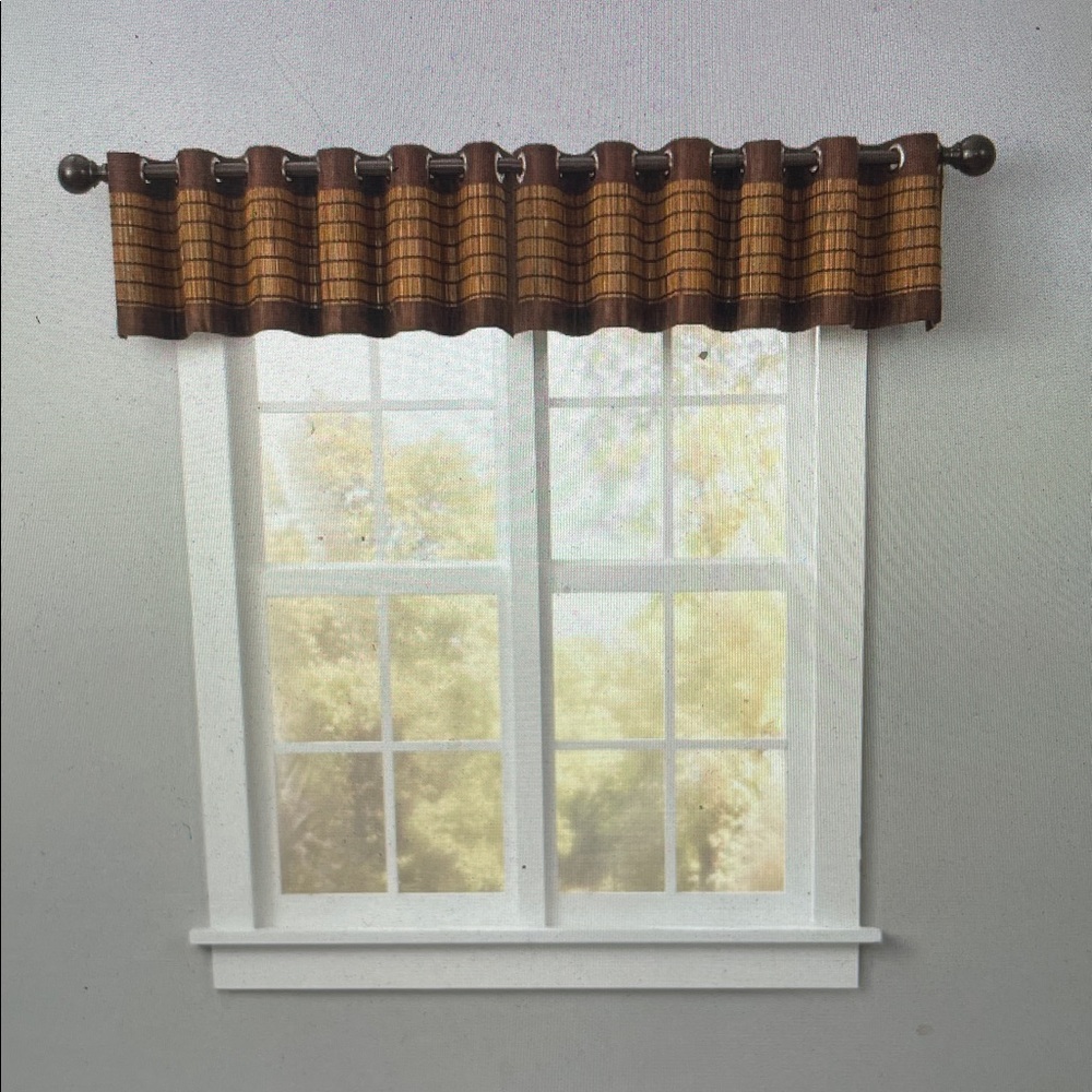 BrylaneHome Bamboo Grommet Valance  12" x 60" Woven Wood WindowTopper